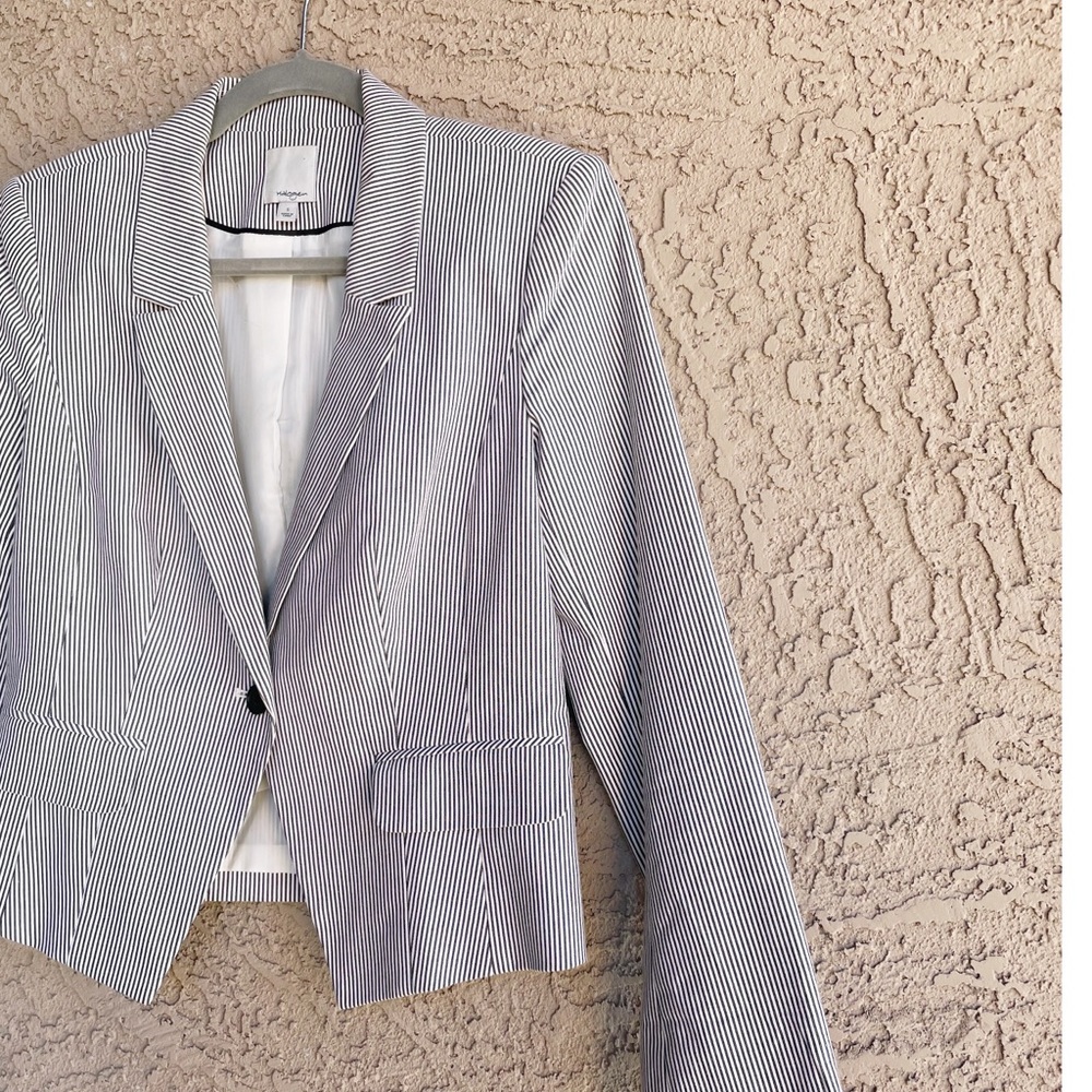 HALOGEN Blue & White Striped Pinstripe Stretch Cotton Suit Jacket Blazer - Picture 2 of 10